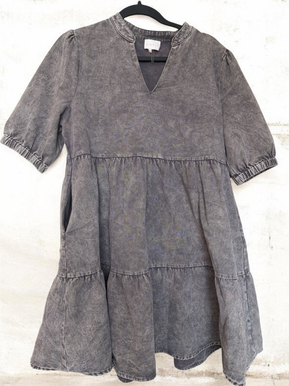 Mineral Washed Gray Tiered Babydoll Dress